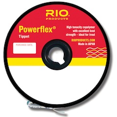 RIO Powerflex Tippet spool with strong nylon line designed for versatile trout fly fishing.