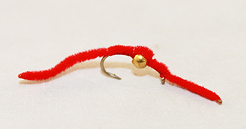 San Juan Worm Bead Head fly with chenille body and bead for weighted trout presentations.-fly fishing flies