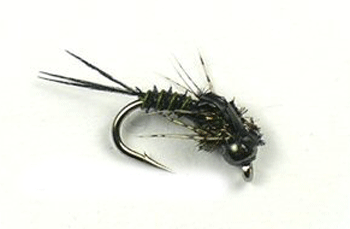 Biotic Nymph Black with slim segmented body and tungsten bead for trout fly fishing. Cheap flies