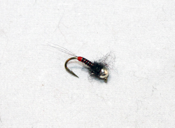 Black midge fly fishing flies with red butt and tungsten bead for trout fishing
