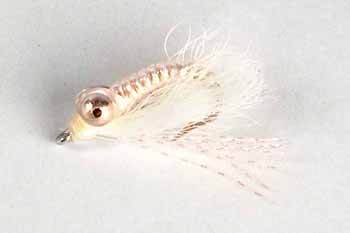 The Crazy Charlie White is a time-tested saltwater fly designed to imitate small shrimp or baitfish.