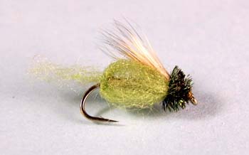 The Deep Sparkle Pupa Green is a lifelike nymph pattern that imitates green-colored pupating caddis larvae.
