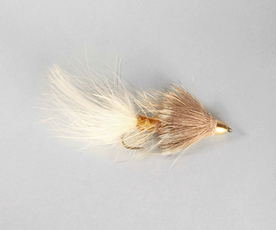 Muddler Yellow Brown Conehead streamer fly with cream tail for trout and bass fishing
