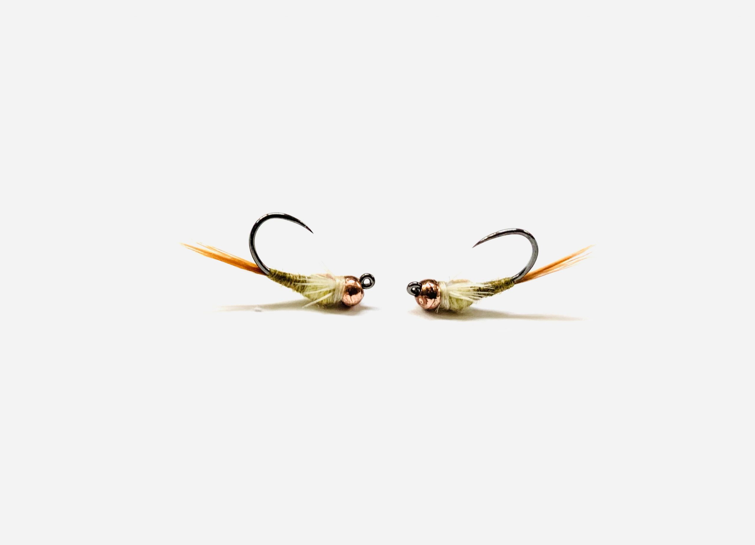 PMD Emerger Flashback Jig Tungsten fishing fly with olive-yellow body and tungsten bead.