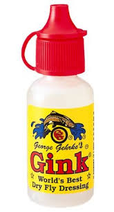 Gink is a popular fly fishing floatant used to keep dry flies riding high on the water’s surface.