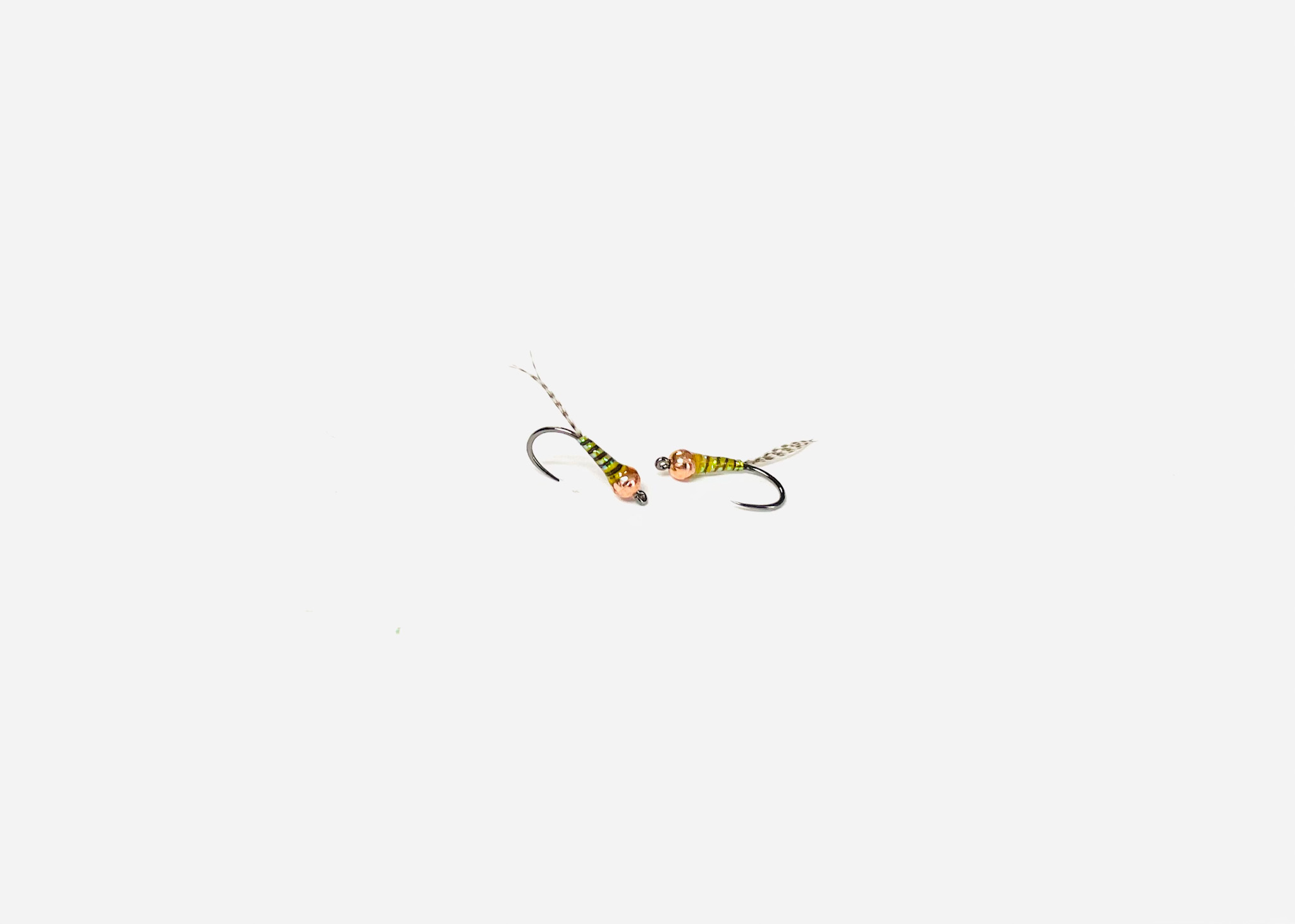 D’s Perdigon PMD fishing flies tied on Hanak jig hook with slim resin body and tungsten bead.