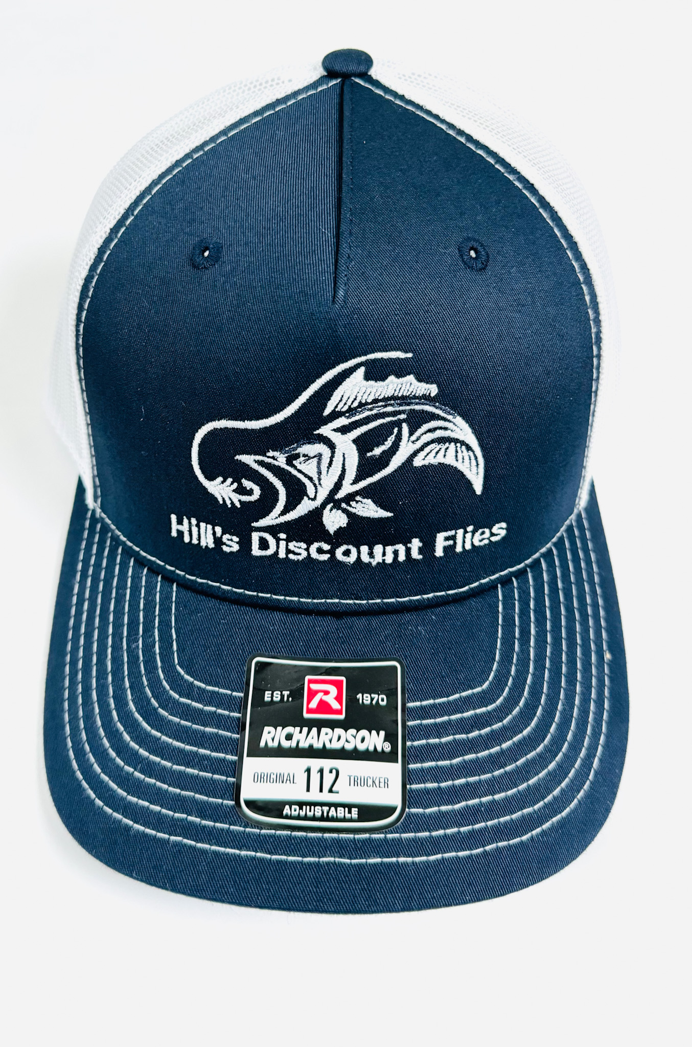 Richardson 112 trucker hat with Hill's name and logo perfect for fly fishing.